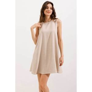 Bigdart 2444 Detailed Mini Linen Dress - Beige