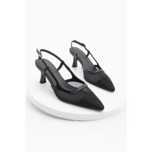 Marjin Women's Stiletto Pointed Toe Open Back Mesh Heeled Shoes Bevon Black