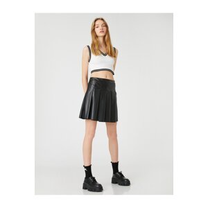 Koton Pleated Mini Skirt Leather Look Zipper Closure