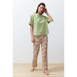 Trendyol Green 100% Cotton Floral Knitted Pajamas Set