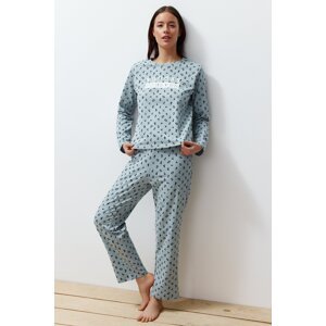 Trendyol Green Cotton Floral Knitted Pajamas Set