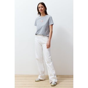Trendyol Gray Melange Embroidered Regular/Normal Fit Knitted T-Shirt