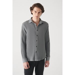 Avva Gray Seeercloth Standard Fit Normal Cut Unisex Shirt