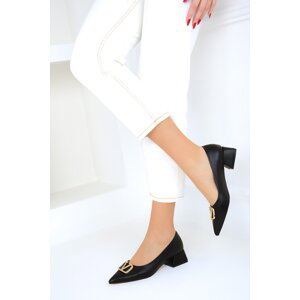 Soho Women's Black-Gold Classic Heeled Shoes 18474
