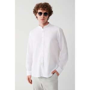 Avva Men's White Large Collar Linen Blended Standard Fit Normal Cut Shirt