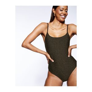Koton Textured Swimsuit Thin Straps Silvery Coated U Neck