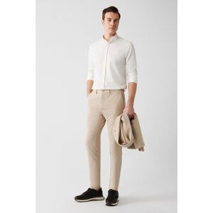 Avva Men's Beige Side Pocket Knitted Slim Fit Slim Fit Chino Trousers