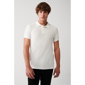 Avva Men's White 100% Cotton Jacquard Polo Neck Standard Fit Regular Cut T-shirt