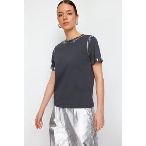 Trendyol Anthracite Gilded Loose/Comfortable Pattern Knitted T-Shirt