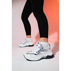 LuviShoes BUREN White-Grey Women's Thick Sole Sports Sneakers