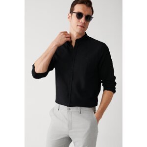 Avva Men's Black Collar Linen Blend Standard Fit Regular Cut Shirt
