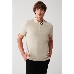 Avva Men's Beige 100% Egyptian Cotton Standard Fit Normal Cut 3 Button Polo Neck T-shirt