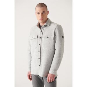 Avva Men's Light Gray Oversize Classic Collar Textured Coat