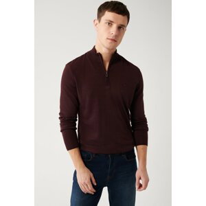 Avva Men's Burgundy Knitwear Sweater Zippered High Neck Anti-Pilling Regular Fit