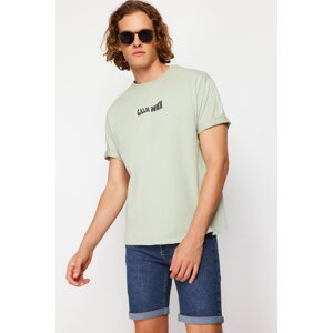 Trendyol Mint Relaxed/Comfortable Cut Fluffy Text Back Printed 100% Cotton T-shirt