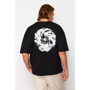 Trendyol Black Oversize/Wide Cut Printed 100% Cotton T-Shirt