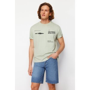 Trendyol Mint Relaxed Crew Neck Text Printed 100% Cotton T-Shirt