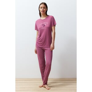 Trendyol Pale Pink Heart Knitted Pajamas Set