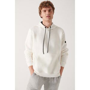 Avva Men's White Hood Flock Printed 3 Thread Inner Fleece Standard Fit Regular Fit Sweatshirt