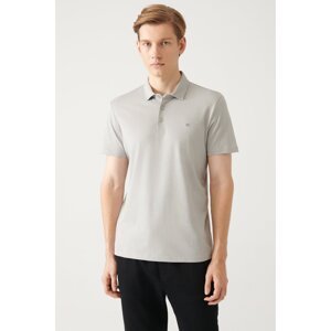 Avva Men's Gray 100% Cotton Standard Fit Regular Cut 3 Button Non-Roll Polo Collar T-shirt