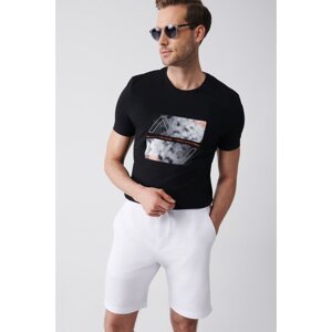 Avva Men's Black 100% Cotton Crew Neck Front Printed Standard Fit Regular Cut T-shirt