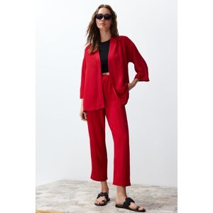 Trendyol Red Woven Kimono Trousers Two Piece Set