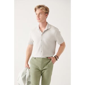 Avva Men's Gray Knitted Jacquard Classic Collar Cotton Short Sleeve Standard Fit Regular Fit Shirt