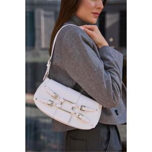 Madamra White Women's Belt Accessory Detailed Hand And Shoulder Bag