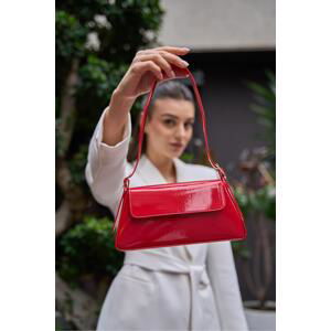 Madamra Red Patent Leather Women's Alba Simple Design Women's Clamshell Handbag -