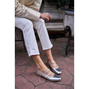 Madamra Women's Silver Double Belt Flats