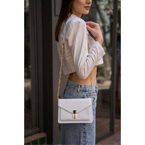 Madamra White Women's Accessory Clip Detail Crossbody Bag