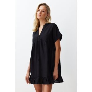 Trendyol Black Wide Fit Mini Woven Ruffle Beach Dress