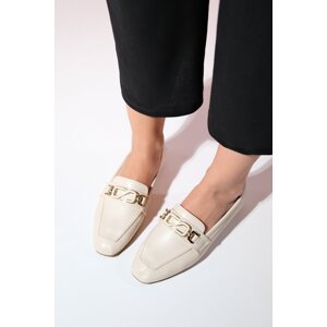 LuviShoes PECOS Women's Beige Skin Buckle Loafer Shoes