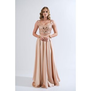 Carmen Gold Stone Bustier Skirt Satin Suit Evening Dress