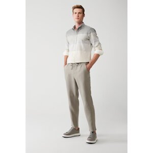 Avva Men's Gray 100% Linen Side Pocket Relaxed Fit Comfortable Cut Trousers