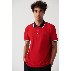 Avva Men's Red 100% Cotton Marine Printed Regular Fit Polo Neck T-shirt
