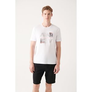 Avva Men's White 100% Cotton Crew Neck Front Printed Standard Fit Regular Cut T-shirt
