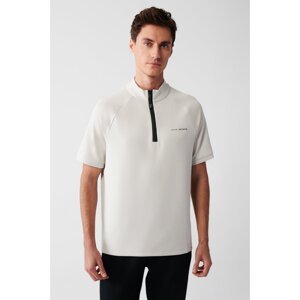 Avva Men's Gray High Neck Half Zipper Printed Soft Touch Standard Fit Regular Cut T-shirt