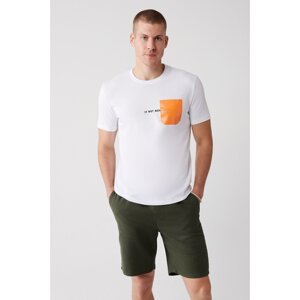 Avva Men's White 100% Cotton Crew Neck Pocket Printed Standard Fit Regular Cut T-shirt