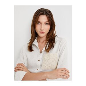 Koton Crop Shirt Pocket Detailed Short Sleeve Linen Blended