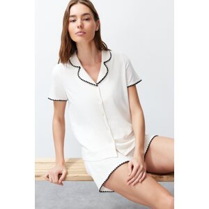 Trendyol Premium Ecru Embroidery Detailed Modal Shirt-Shorts Knitted Pajamas Set
