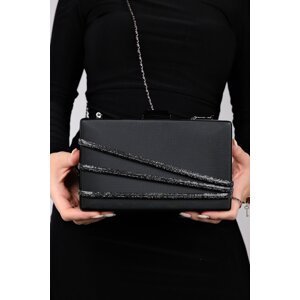 LuviShoes DEBON Black Satin Platinum Stripe Stone Women's Evening Dress Bag