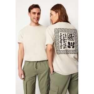 Trendyol Stone Relaxed/Comfort Cut Back Patch Detail Printed 100% Cotton T-shirt