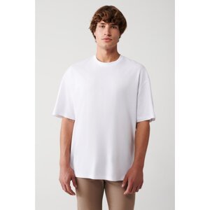 Avva Men's White Oversize 100% Cotton Soft Textured Crew Neck T-shirt