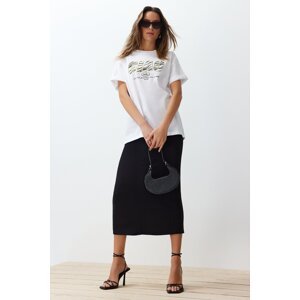 Trendyol White 100% Cotton Animal Motto Printed Oversize/Wide Knitted T-Shirt