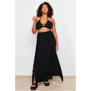 Trendyol Curve Black Maxi Woven Tasseled Beach Skirt