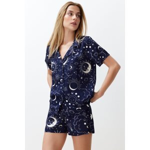 Trendyol Navy Blue Galaxy Patterned Viscose Woven Pajamas Set