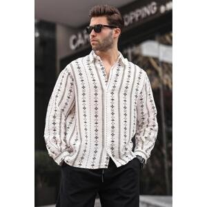 Madmext Men's Brown Patterned Long Sleeve Shirt 6734