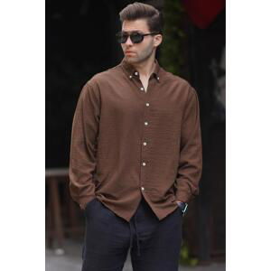 Madmext Men's Brown Long Sleeve Oversize Shirt 6735