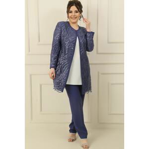 By Saygı 3-Piece Suit With Pile Lined Waterway Embroidery Embroidered Jacket Trousers